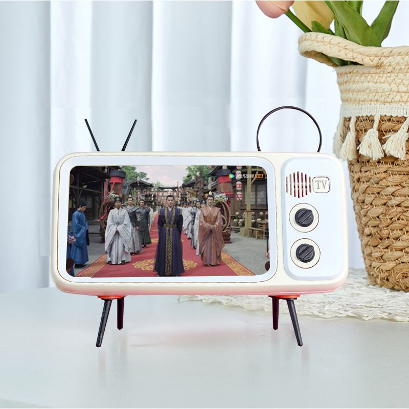 Soporte de teléfono móvil creativo escritorio retro TV Bluetooth audio soporte para teléfono móvil TV soporte decoración marco
