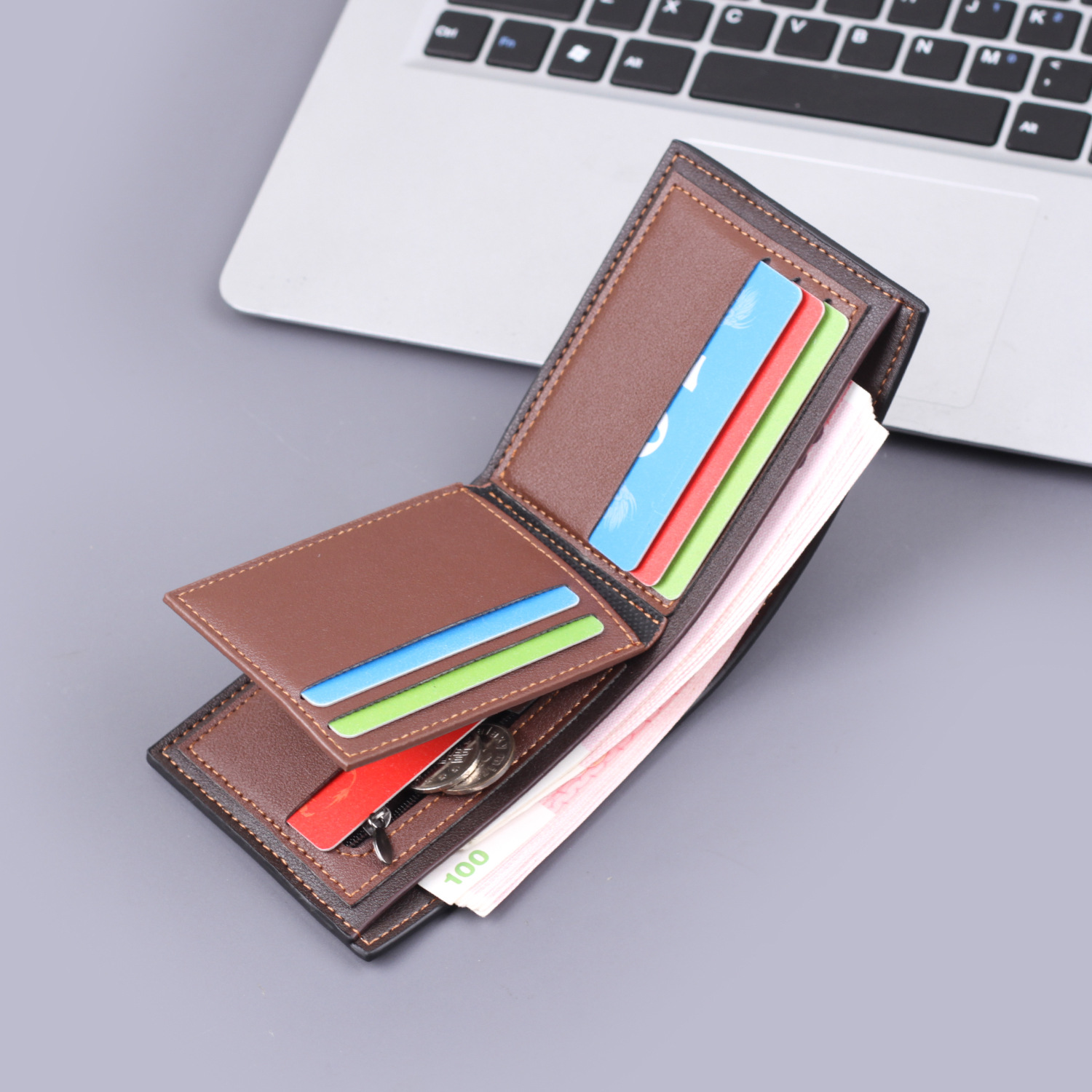 Cartera de hombre, cartera corta de hombre, bolso de tarjeta en una cartera de hombre, bolso multifuncional de gran capacidad.