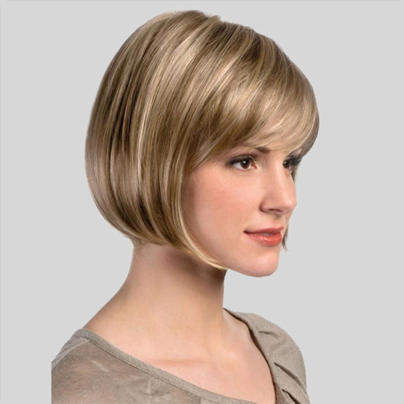 Factory in stock wholesale European and American bobo wig short straight hair oblique bangs headgear fashion ladies wig women's short hair Factory in stock wholesale European and American bobo wig short straight hair oblique bangs headgear fashion ladies wig women's short hair