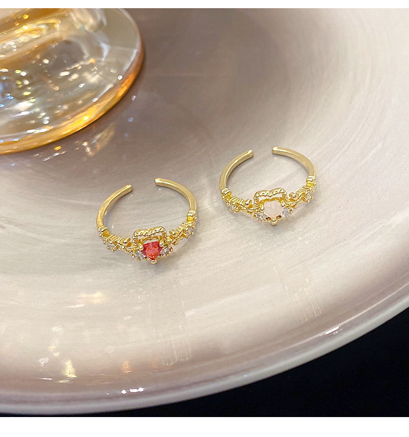 Fashion Heart Shape Copper Plating Inlay Zircon Open Ring 1 Piece