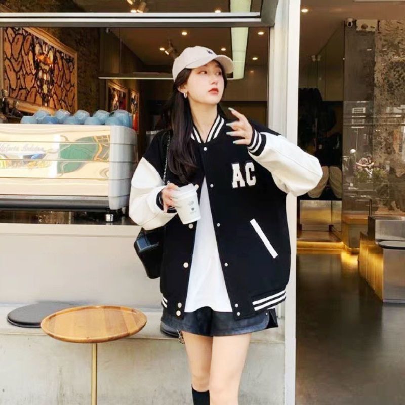 Autumn and Winter fleece-lined baseball uniform for women 2022 new Korean style small loose all-match class uniform coat fashion ins