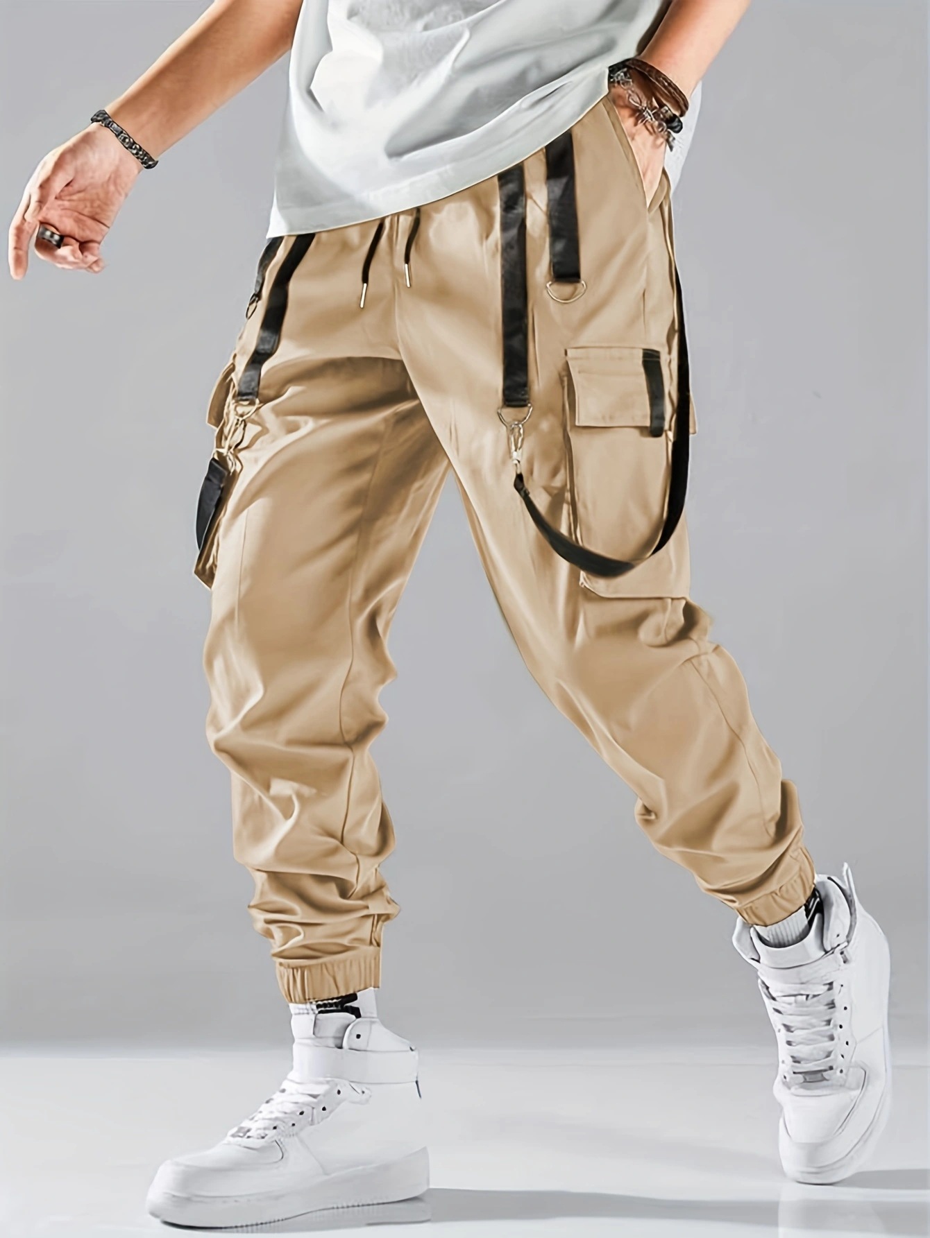Men's Casual Ribbon Overalls Pants – Drawstring Waist, Loose Fit, Comfortable & Stylish Trousers For Everyday Wear_viptrois.com