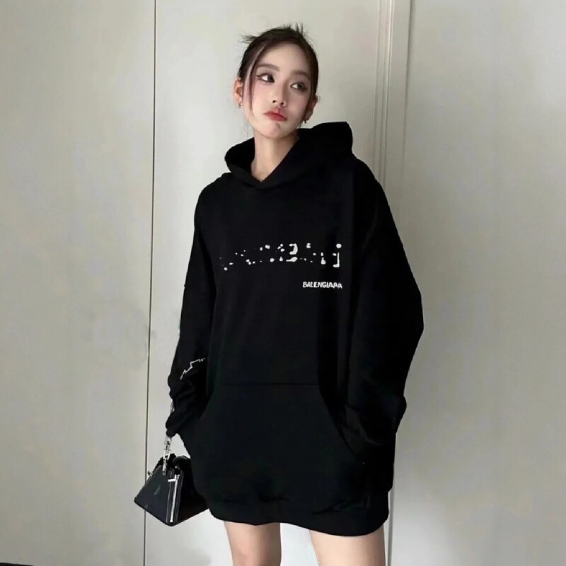 Paris Sweatshirt Trendy Brand High-End Letter Blur Print Bl Hoodie Men's and Women's Loose Cotton Hooded Sweatshirt