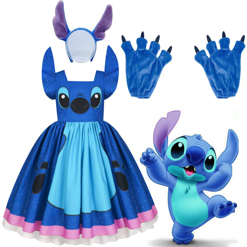 Halloween Kidsren's Cartoon Stitch Skirt New Cosplay Stitch Girls Cute Jumpsuit Tutu Skirt