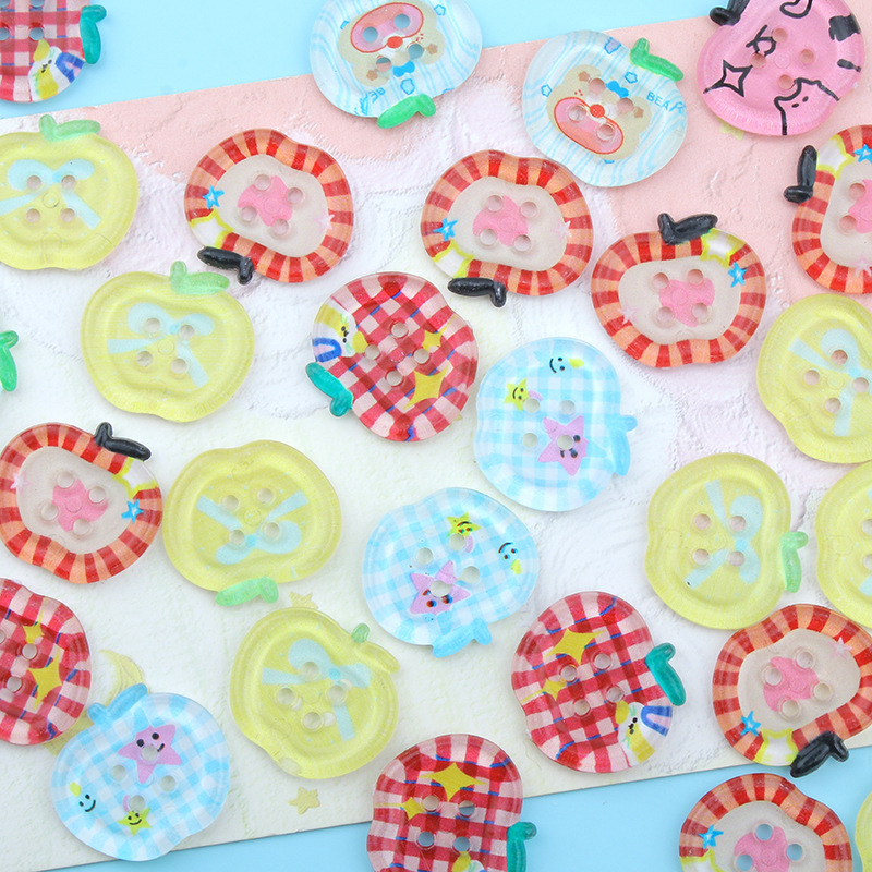 New Semi-Transparent Apple-Shaped Button Resin Accessories Cream Glue Accessories DIY Mobile Phone Case Polo Shirt Hat Decoration