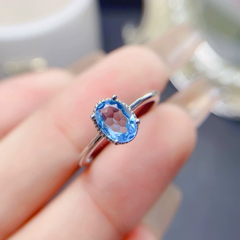 Серебряное кольцо 925 пробы, натуральный ланто-камень 5×7 мм, регулируемая открытая застежка, покрытие белое/розовое золото