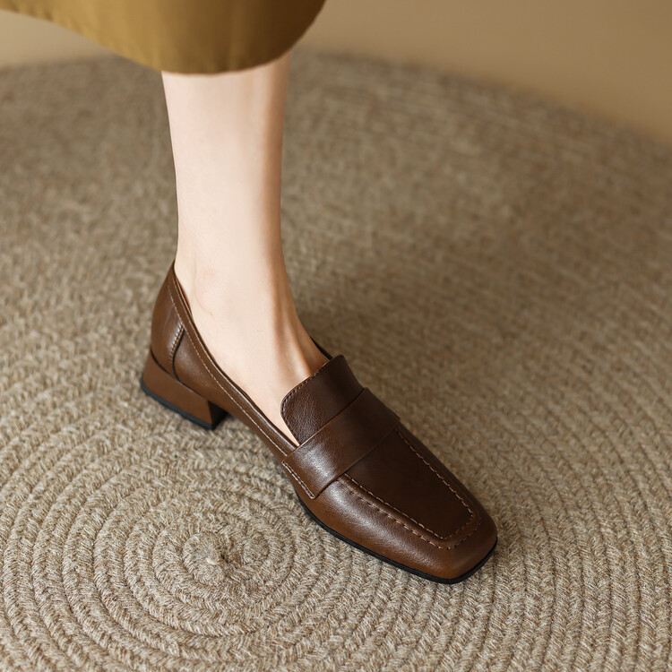 Leather Square Toe Loafers Women's 2024 New Spring and Autumn Retro Small Leather Shoes fleece-lined Middle Heel British Chunky Heel Single Shoes Leather Square Toe Loafers Women's 2024 New Spring and Autumn Retro Small Leather Shoes fleece-lined Middle Heel British Chunky Heel Single Shoes