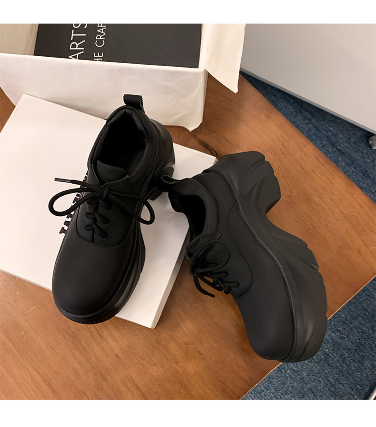 Giày lười nữ đế xuồng Yichuan tăng chiều cao 9 cm, phong cách platform mũi to — đen (da sáng chế), Màu đen (da bò mờ) chi tiết 14