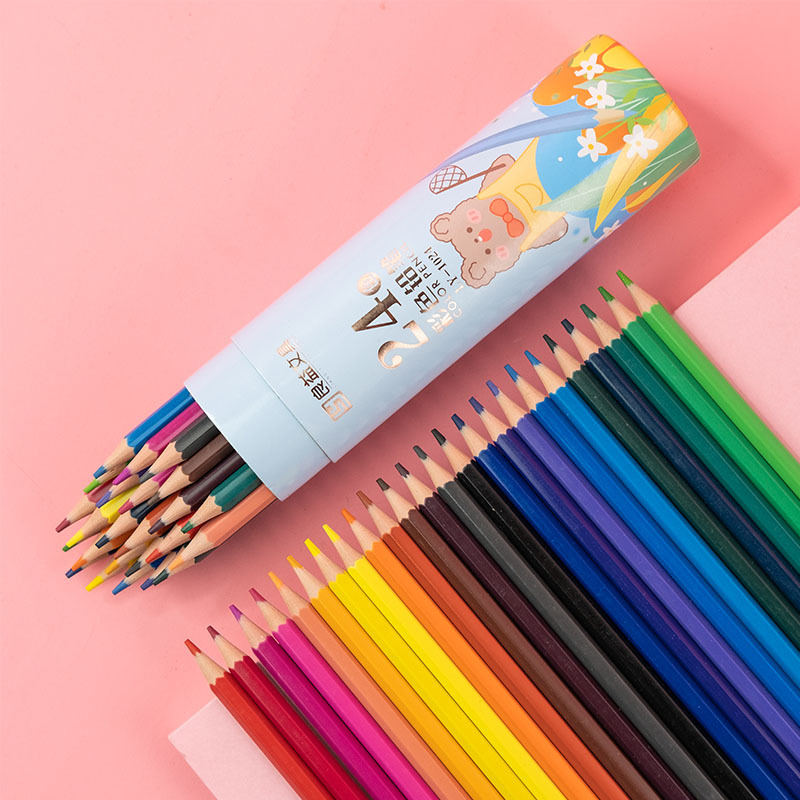 Oil-Based Plastic Colored Pencils for Elementary School Students, Drawing Stationery, Children's Supplies Wholesale, Cartoon Barrel-Packed Cultural Pens