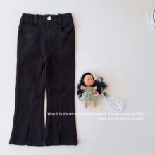 女童秋季2026新款韩版潮范儿童洋气时髦宽松微喇裤脚开叉纯色长裤