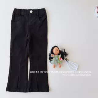 女童秋季2026新款韩版潮范儿童洋气时髦宽松微喇裤脚开叉纯色长裤