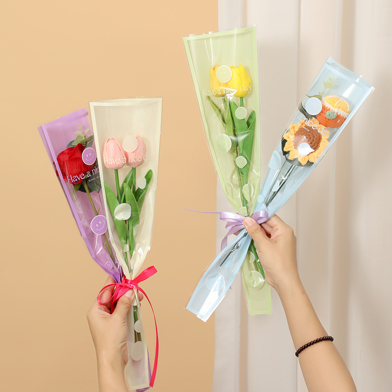 Sunshine mood transparent smile single bag bouquet flowers packaging bag flower shop floral art materials wholesale flower packaging bag