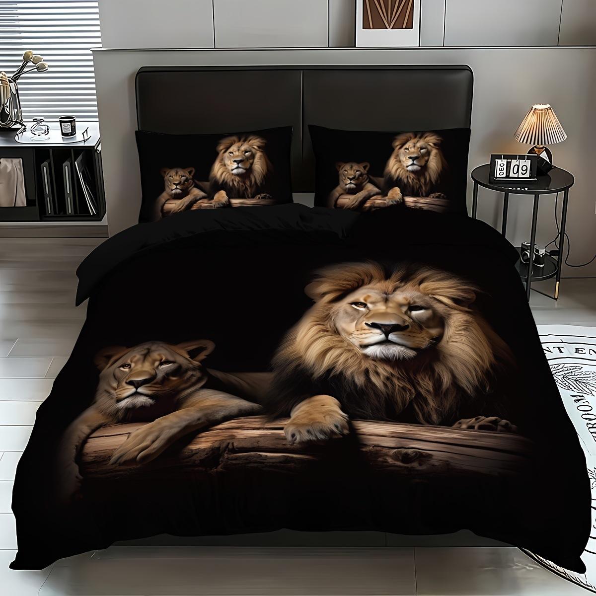 TEMU / JIT transfronterizo abrasivo textil doméstico impresión digital león colcha de cama Kit piel transpirable para diseñar
