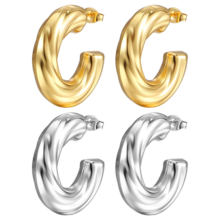 C Shape Pattern Women'S Gender PVD Coated 18K Gold Real Gold Plated C Shape 304 Stainless Steel Fashion Waterproof Non Tarnish Ear Studs