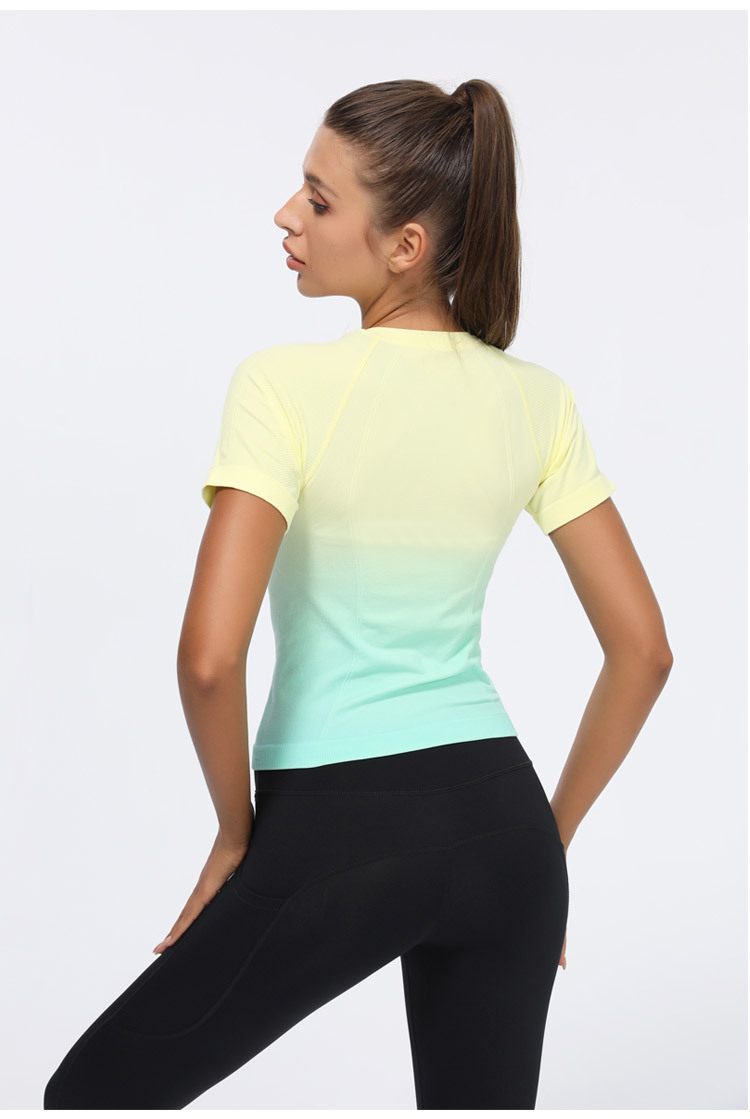 gradient quick-drying short-sleeved tight yoga t-shirt NSRQF136531