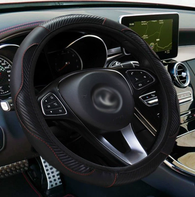 Cross-border e-commerce explosions car steering wheel cover without inner ring elastic carbon fiber leather four seasons universal handle cover wholesale (Steering wheel cover) - black-38cm