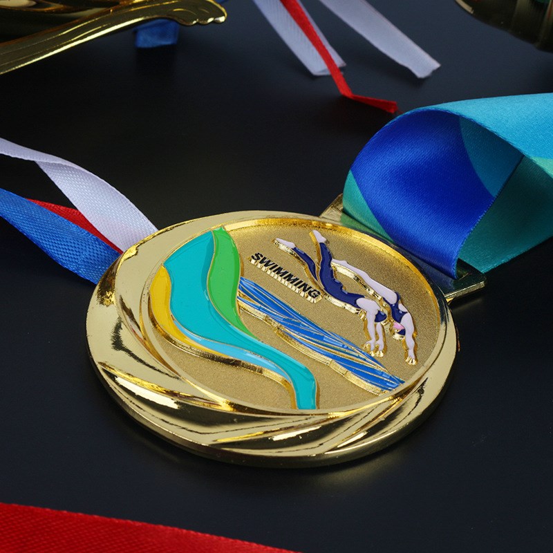 Medalla de metal listado de producción natación oro y plata competencia de juegos de cobre Medalla de Honor Premio Conmemorativo producción