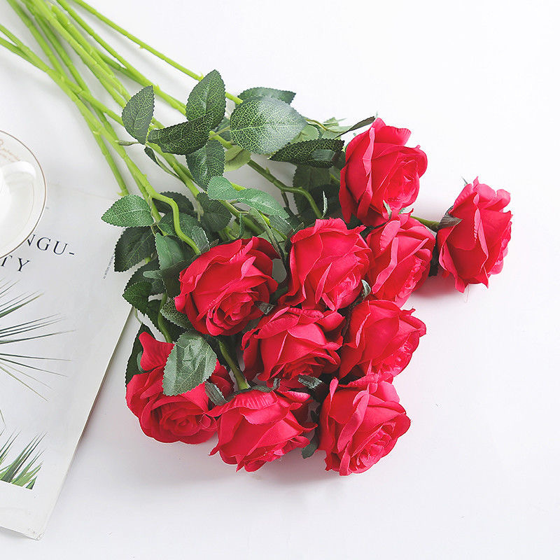 Simulated Artificial Rose Bouquet, Single Red Rose for Lovers, Home Decor, Photography Prop, Single Velvet Rose