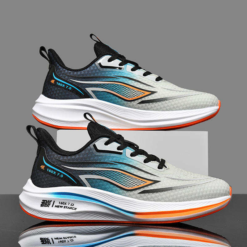 Zapatos para correr de carreras antideslizantes y resistentes al desgaste para estudiantes jóvenes, zapatos deportivos casuales de tablero de carbono con suela suave transpirable de malla ultraligera para hombres