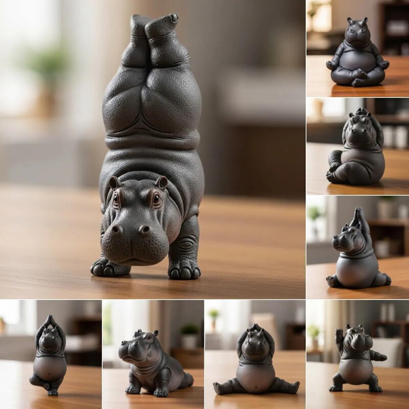 Cross-Border New Model Clumsy Yoga Master Hippo Resin Figurine Hippo
