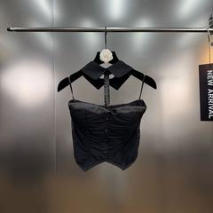 2025年秋季欧美ins风辣妹款单排扣系带装饰紧身吊带背心