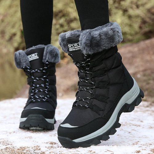 Women's snow boots winter warm mid-calf boots with extra padding and thickness, Northeast outdoor hiking boots