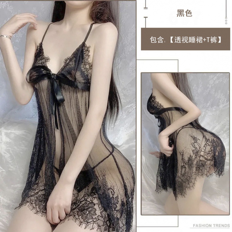 블랙 [시스루 나이트가운 + T팬츠]
