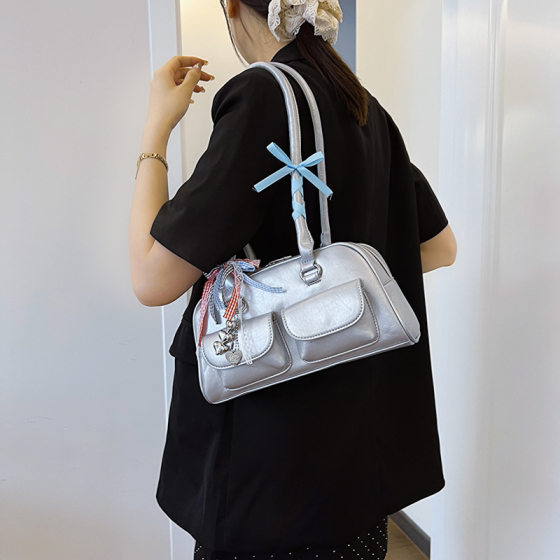 Xu Yunzhen Same Style Boston Underarm Bag 2024 New Y2K Hot Girl Motorcar Bag Instagram Niche Retro Shoulder Bag