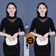 直播款 2023秋冬修身显瘦打底衫女黑色半高领妈妈装百搭气质纯色T