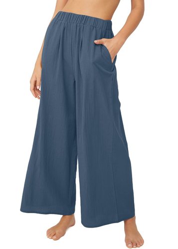 2023 spring and summer new Amazon independent site wish cotton and linen women's solid color high-waisted loose casual wide-leg trousers