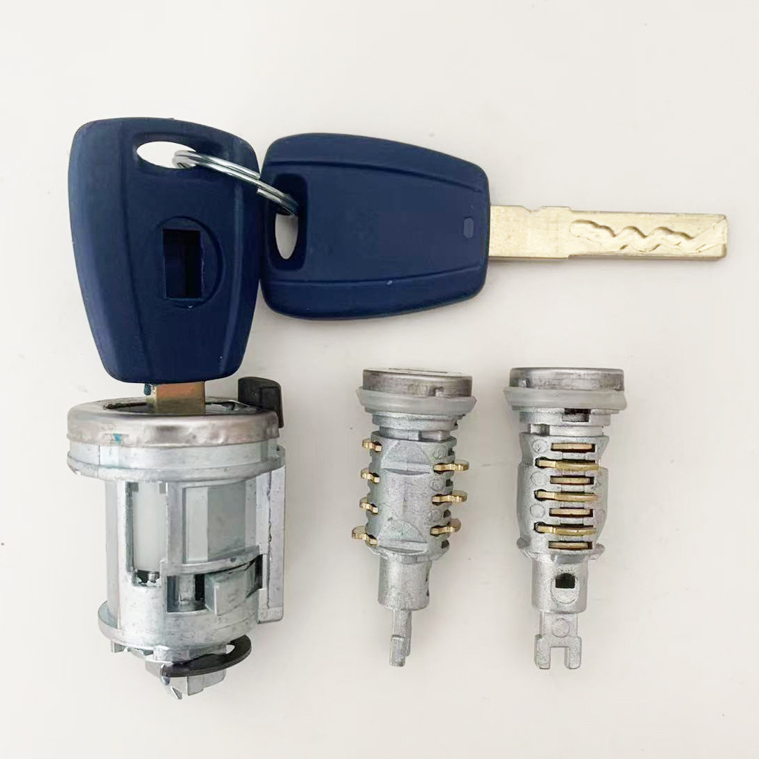 New Fiat Key with 3 Lock Heads, Full Car Lock Cylinder, Car Ignition Lock, Door Lock Cylinder, Complete Assembly