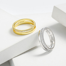 跨境热销 s925纯银双层排钻锆石戒指女简约时尚ins欧美风食指环