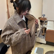 sukcho威尔士亲王千鸟格外套男冬季加绒加厚仿兔毛座山雕棉服夹克