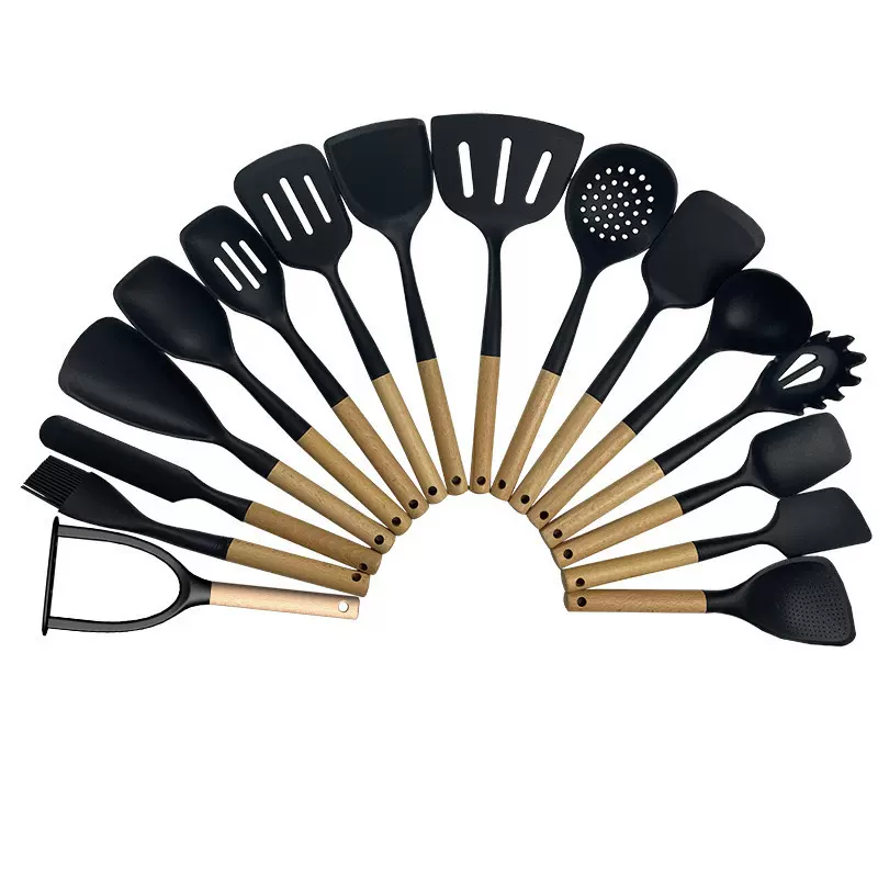 木柄硅胶厨具16件套烹饪勺铲不粘锅防烫汤勺硅胶铲勺耐高温家用