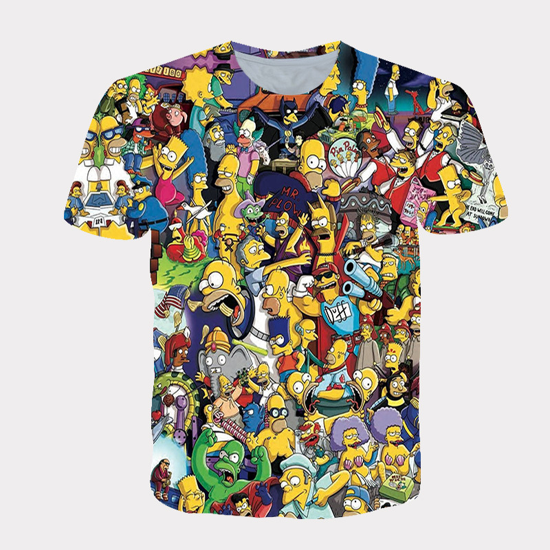 Factory supply summer children's clothing casual short sleeve Simpson series 3D digital printing loose round neck T-shirt top