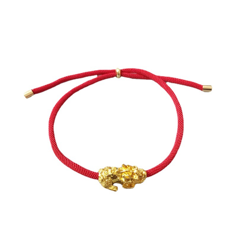 Bebé tejido a mano simple cuerda roja pulsera 3D color-Retención chapado en oro suerte cuentas animal año joyería