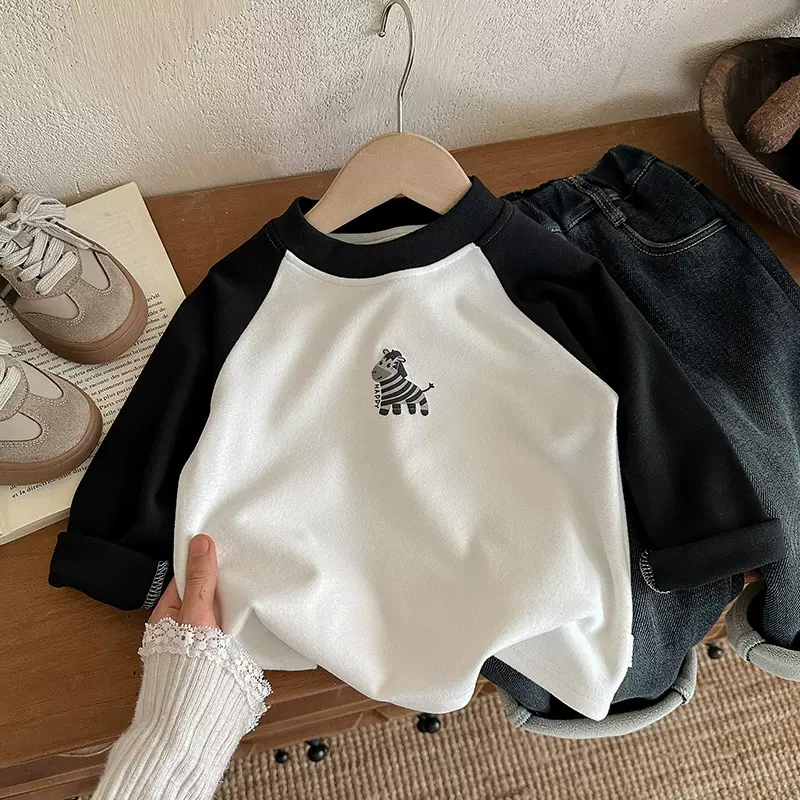 男童德绒小马打底衫湖州织里童装2025冬季新款韩版插肩袖卡通上衣