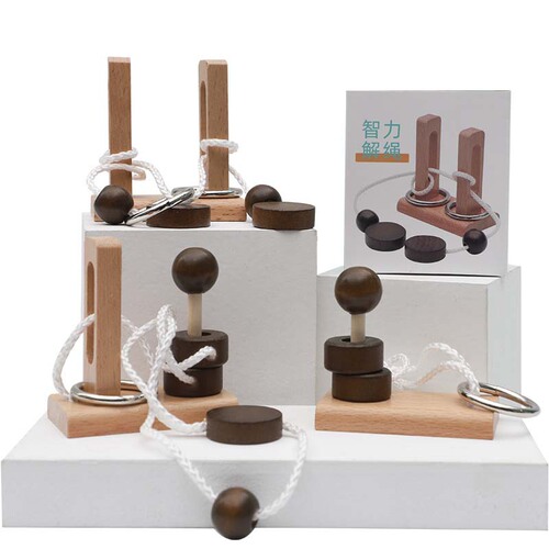 Wooden topological rope-unlocking educational toys column rope-unlocking series ring-unlocking toys interesting Kongming lock Luban lock