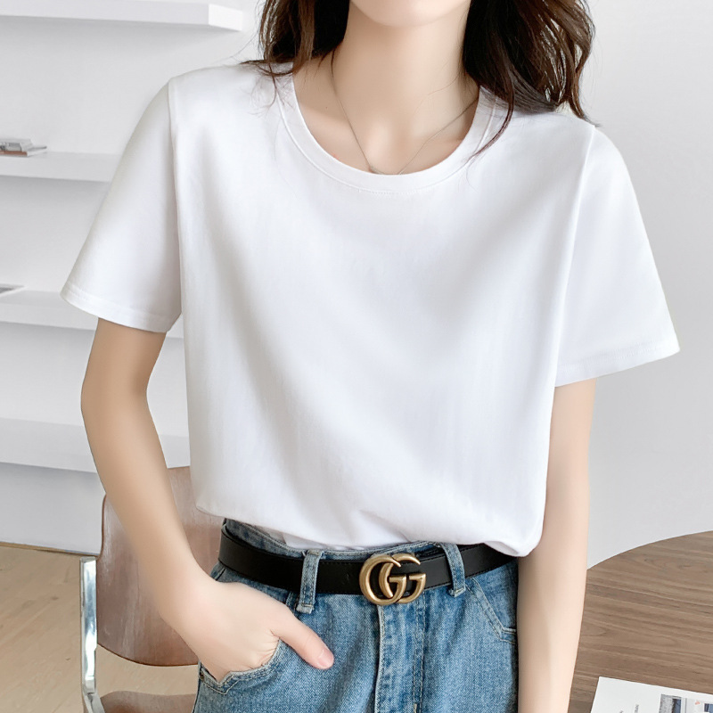 厚手無地不浸透性200g綿ラウンドネック半袖Tシャツ厚手純白ボトムシャツTシャツ男女兼用|undefined