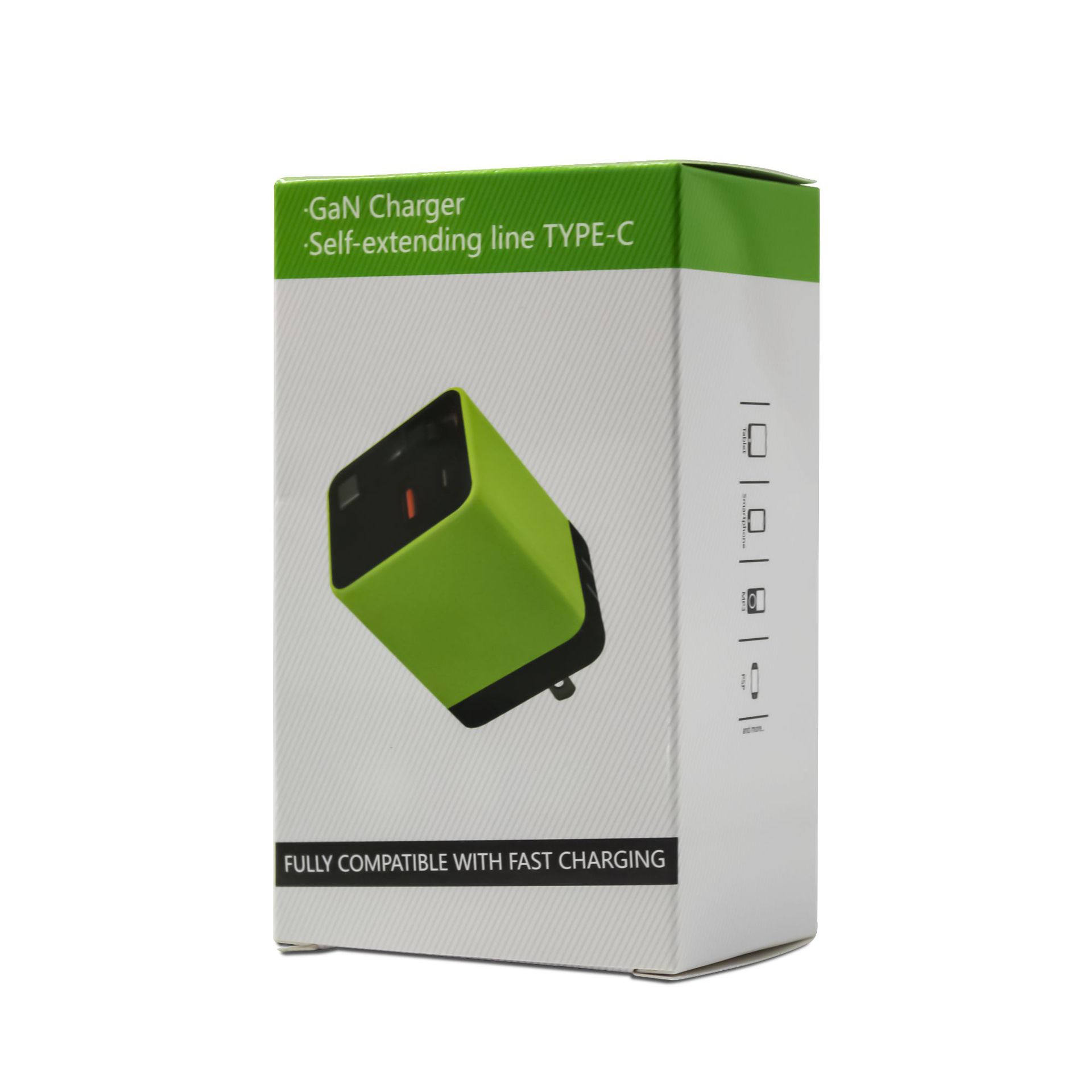 Cargador de nitruro de galio de 80W con cable retráctil tipo C, adecuado para teléfonos móviles Apple y Huawei, cabezal de carga rápida PD.