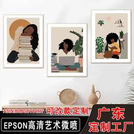 亚马逊抽象帆布卧室挂画 三件套办公室壁画 现代简约客厅装饰画