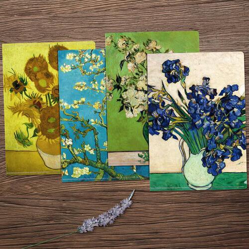 L-shaped folder imprinted flower set series famous paintings famous flowers A4 single-chip folder student office information storage