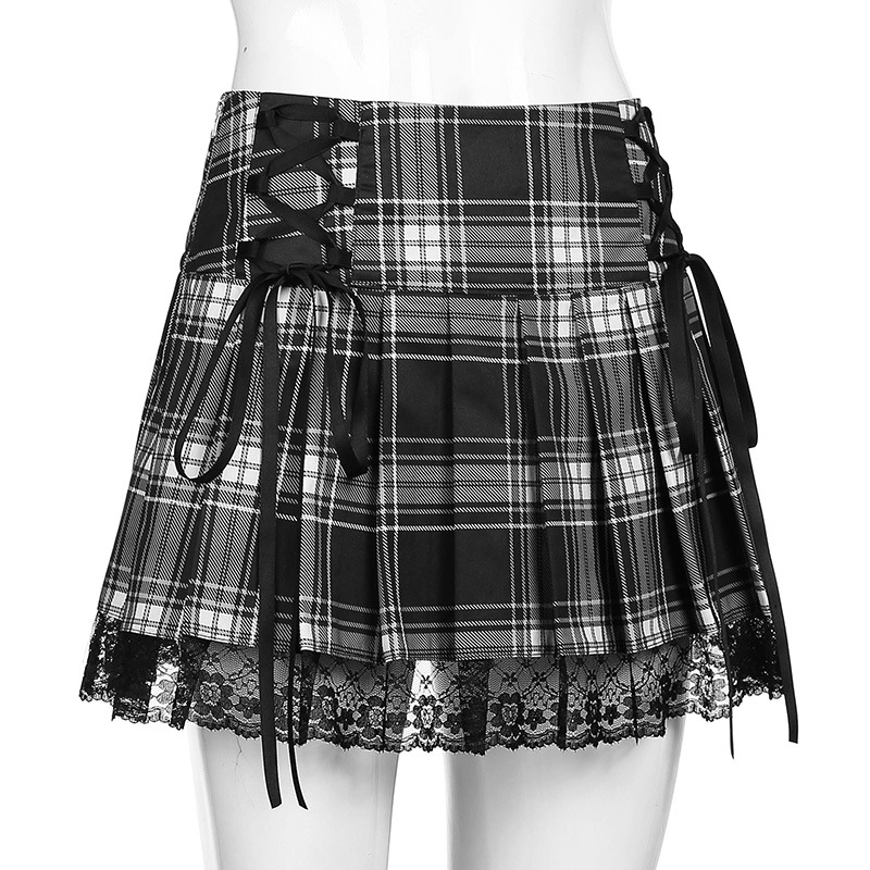 Lace Cross-Tie Pleated Skirt NSSSN75224