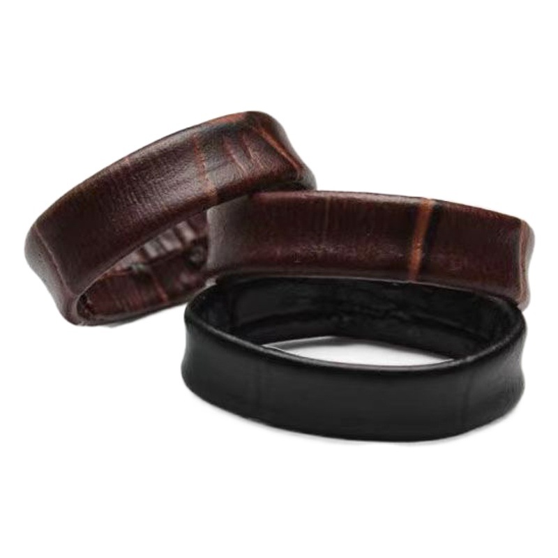 Bamboo Pattern Genuine Leather Strap with Crocodile Texture, Adjustable Leather Loop, Black and Brown Two-Tone Genuine Leather Strap, Fixed Ring Accessories