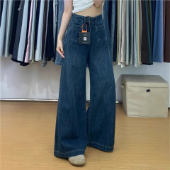 松弛感阔腿牛仔裤女2025新款垂感裤子梨型身材粗腿宽胯复古直筒裤