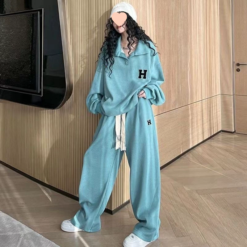 Повседневный спортивный костюм Fat-Jin для женщин ранней весны, тонкий, свободный, толстовка большого размера + широкие брюки, комплект из двух предметов, модный и бесплатная доставка