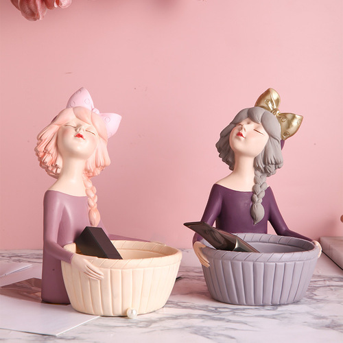 Light Luxury Rabbit Girl Tray Creative Shelf Accent Entryway Living Room Key Holder Desktop Decor Home Craftsmanship