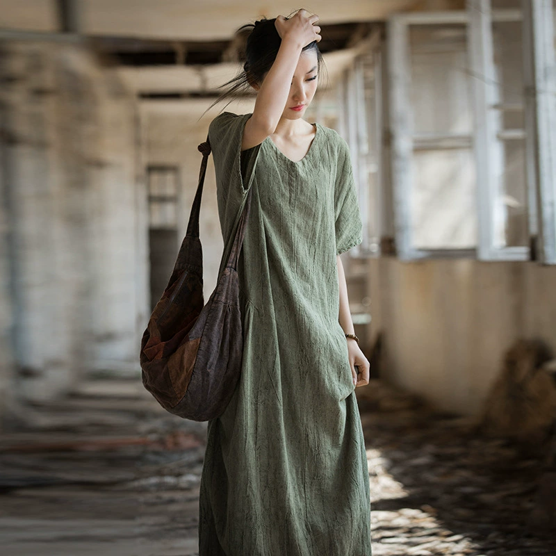 Новое женское платье в китайском стиле из тонкого хлопка и рами с эффектом тай-дай, осень 2025, для дома и путешествий, художественное.