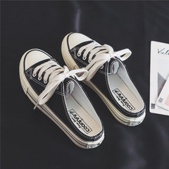 ins summer half-slip white shoes for women Korean style student heelless slip-on slip-ons all-match flat canvas shoes