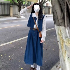 韩系复古ins风时尚套装女秋季2025新款牛仔马甲半身裙衬衫三件套